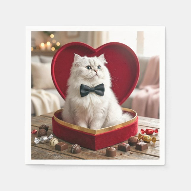 Serviette En Papier Valentine Persian Cat In Chocolate Candy Box (Devant)