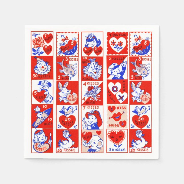 Serviette En Papier Valentine Retro Love Hugs Motif (Devant)