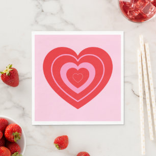 Serviette En Papier Valentines Day Coeur rose et rouge à deux tons