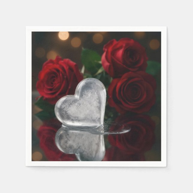 Serviette En Papier Valentine's Day Melting Ice Heat With Red Roses (Devant)