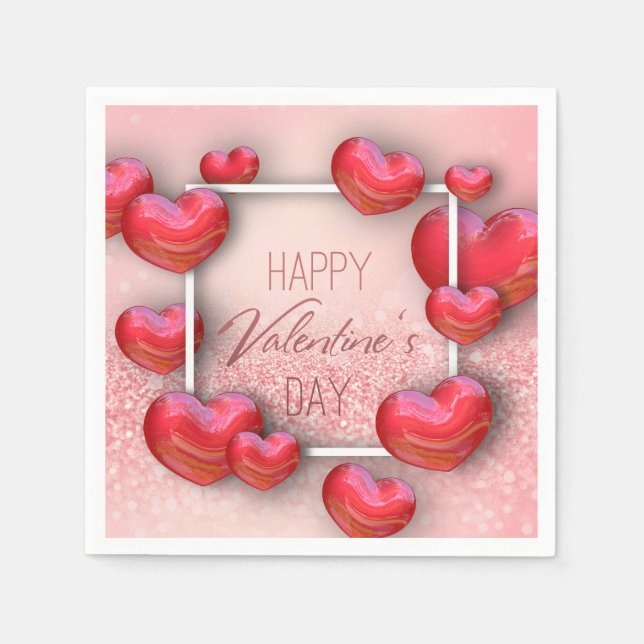 Serviette En Papier Valentine's Day Red Hearts Parties scintillant Pap (Devant)