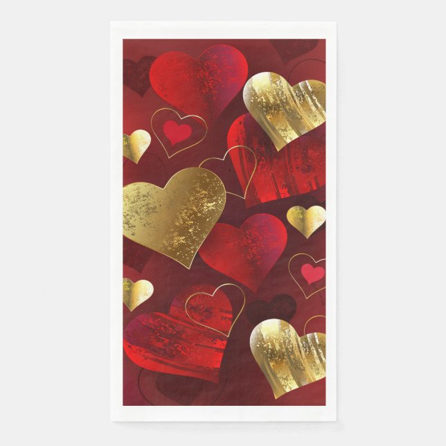 Serviette En Papier Valentines dorées et rouges (Devant)