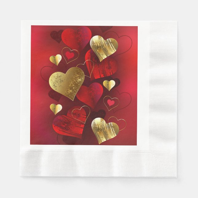 Serviette En Papier Valentines dorées et rouges (Devant)