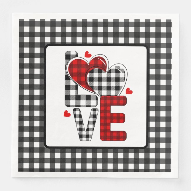 Serviette En Papier Valentines Plaid Buffalo Love (Devant)
