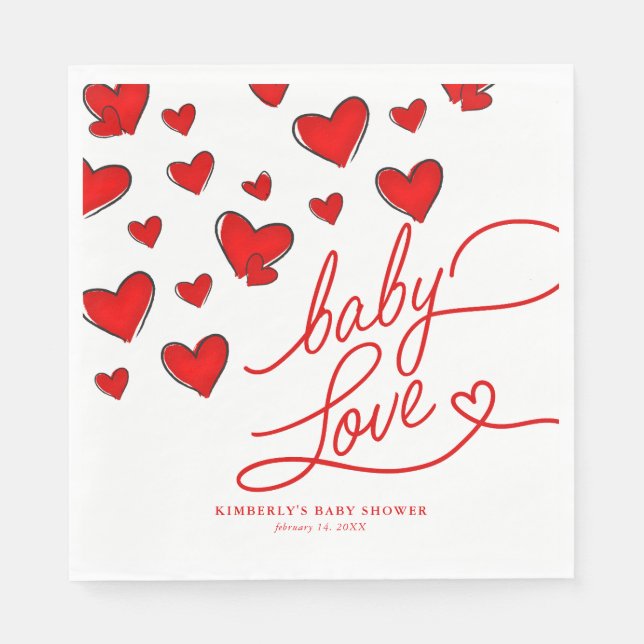 Serviette En Papier Valentine's Red Hearts Baby Love Baby shower (Devant)