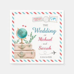 Serviette En Papier Valise Globe de voyage rouge bleu Carte mariage