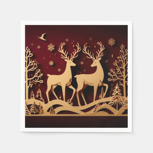Serviette En Papier Valse céleste des rennes – Forêt dorée (Devant)