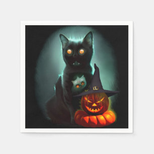 Serviette En Papier Vampire Chat et Assistant Citrouille Halloween Sur