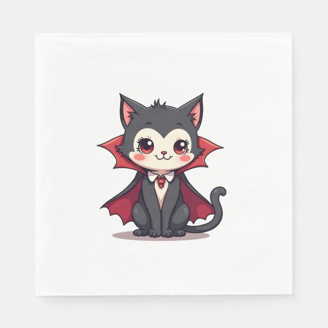 Serviette En Papier Vampire Chat - Jolie Halloween Pet Tee (Devant)