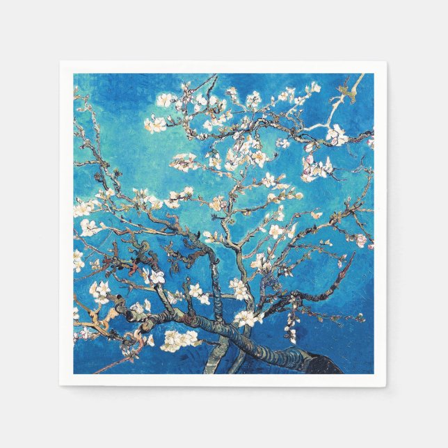 Serviette En Papier Van Gogh Almond Blossoms brillant Turquoise (Devant)