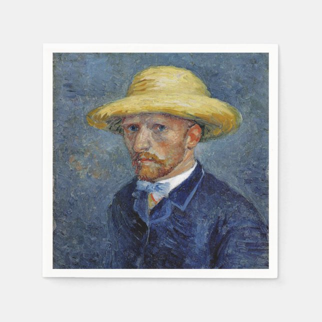 Serviette En Papier Van Gogh - Autoportrait avec Casquette paille (Devant)