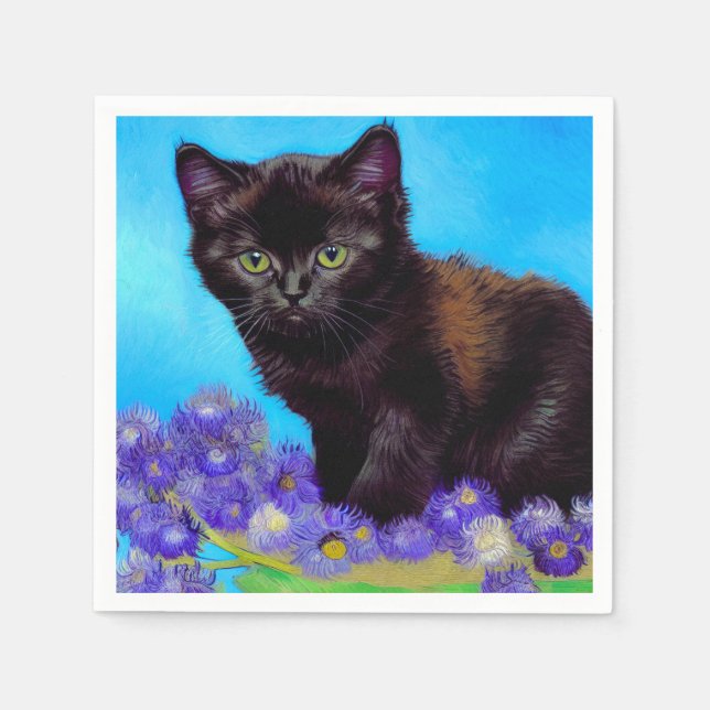 Serviette En Papier Van Gogh Chat et fleurs (Devant)