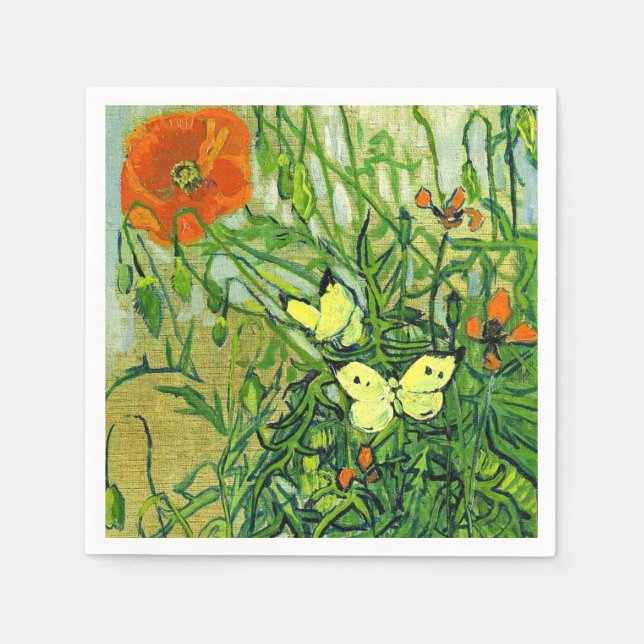 Serviette En Papier Van Gogh - Papillons et Coquelicots (Devant)