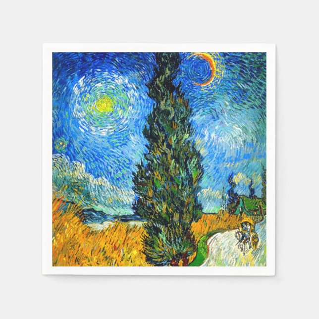 Serviette En Papier Van Gogh Road avec Cypress et Star (Devant)