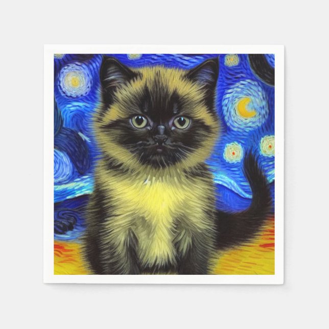 Serviette En Papier Van Gogh Starry Nuit Siamese Cat (Devant)