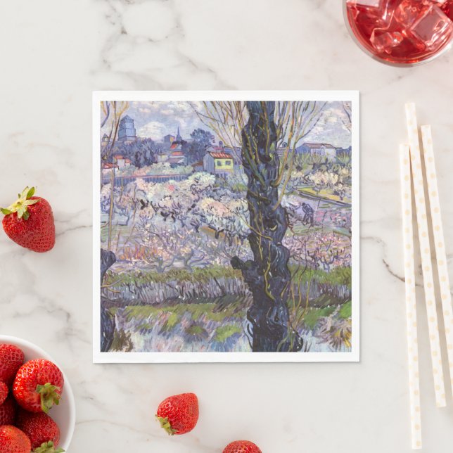 Serviette En Papier Van Gogh Vue Arles Jardin Fleuri (En situation)