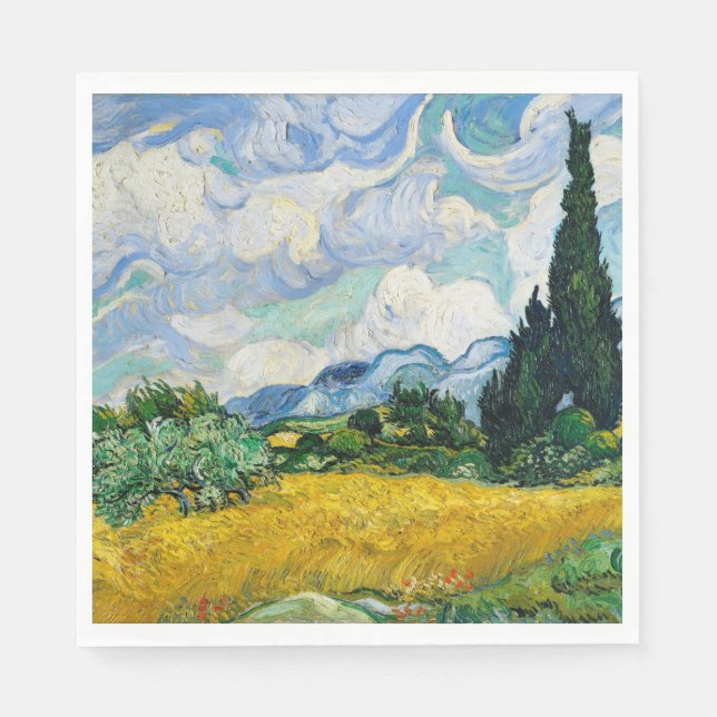 Serviette En Papier Van Gogh Wheat Field with Cypresses. Impressionism (Devant)