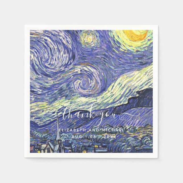 Serviette En Papier Van Gough Starry Merci de nuit Mariage (Devant)