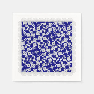 Serviette En Papier Vaporisateur floral, Dentelle-Blanc-Bleu-PAPIER NA