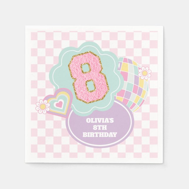 Serviette En Papier Varsity preppy pastel patch 8ème Anniversaire (Devant)