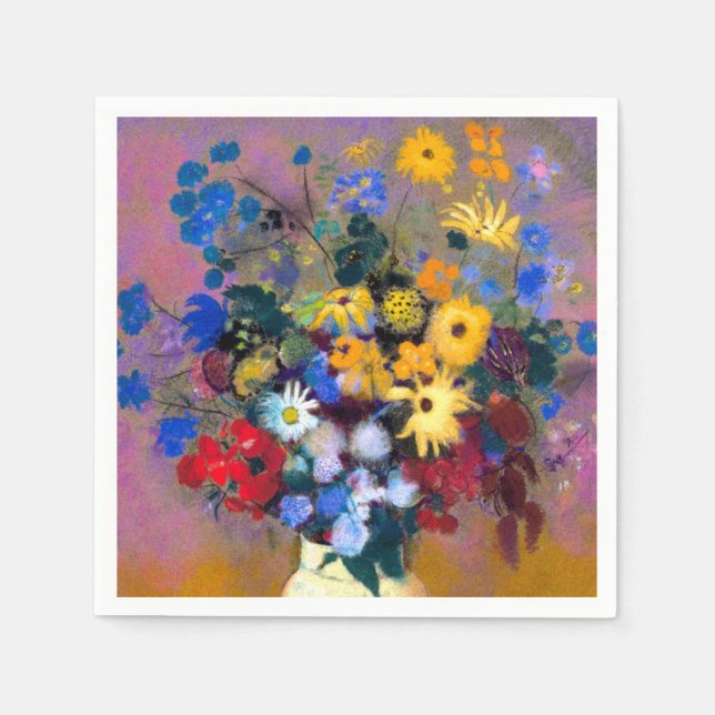 Serviette En Papier Vase blanc avec fleurs Odilon Redon (Devant)