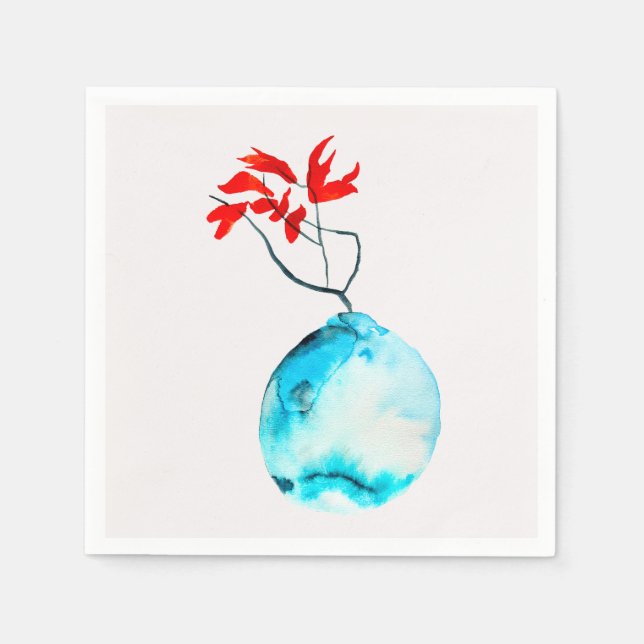 Serviette En Papier Vase bleu aquarelle ikebana (Devant)