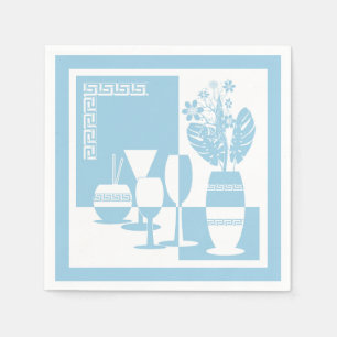 Serviette En Papier Vase de peinture avec fleurs et verres à vin sky b