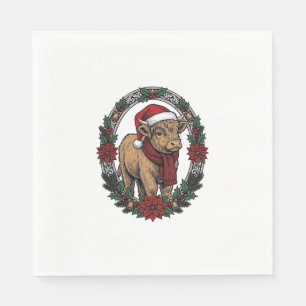 Serviette En Papier Veau de Noël Vintage Gravure Fête T-Shirt