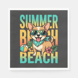 Serviette En Papier Vecteur de vacances de chien de plage d'été