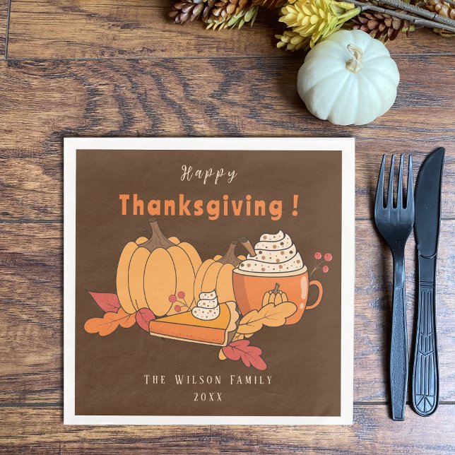 Serviette En Papier Vegan Thanksgiving papier Brown Napkin (Vegan Thanksgiving dinner brown paper napkins personalized with last name and date .)