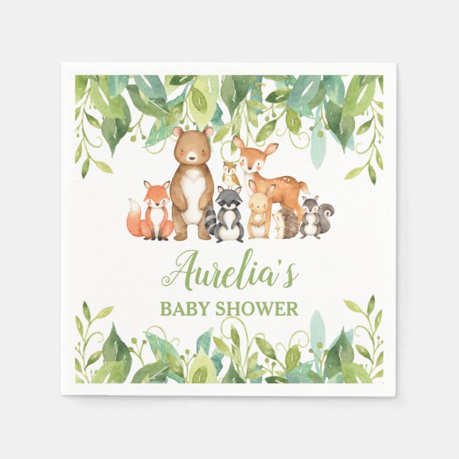 Serviette En Papier Végétal Bois Animaux Baby shower Enfant d'annivers (Devant)