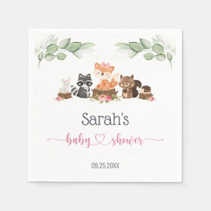Serviette En Papier Végétation animale boisée Baby shower rose serviet