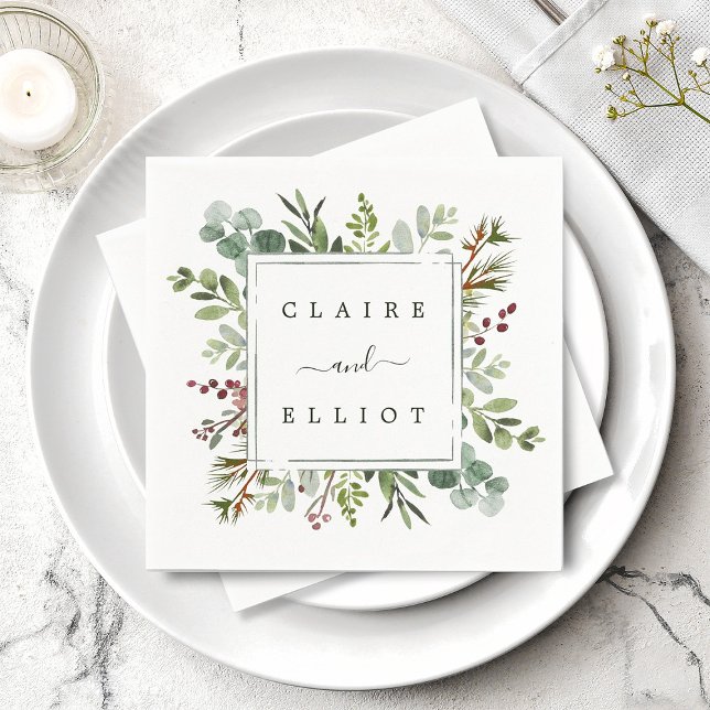 Serviette En Papier Végétation botanique Noël Vacances Mariage vert (Créateur téléchargé)