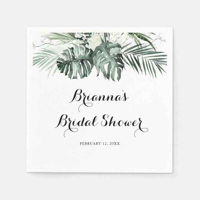Serviette En Papier Végétation tropicale Fête des mariées florale blan (Devant)