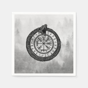 Serviette En Papier Vegvisir avec Ouroboros et runes - gamme de gris
