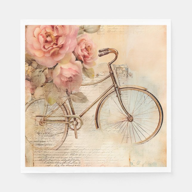 Serviette En Papier Vélo ancien et fleurs pour découpage/fêtes (Devant)
