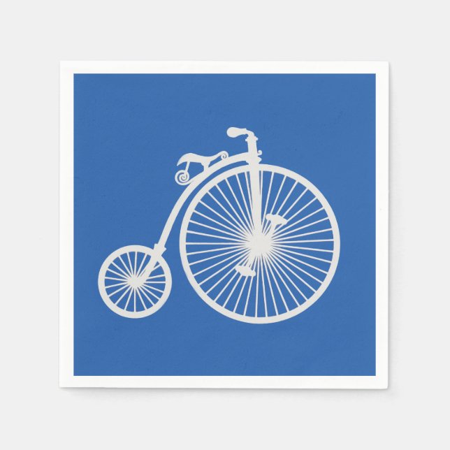 Serviette En Papier Vélo blanc vintage sur bleu (Devant)