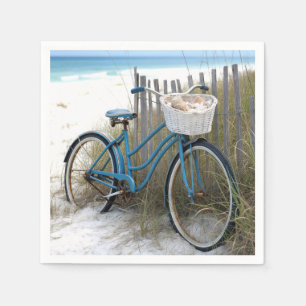 Serviette En Papier Vélo bleu rétro avec coquillages