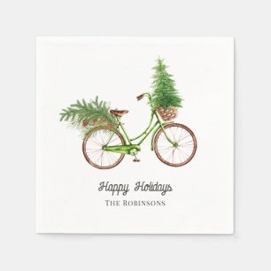 Serviette En Papier Vélo Floral Aquarelle Soirée de Noël