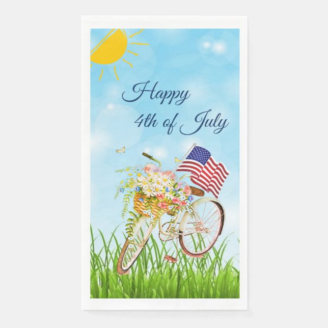 Serviette En Papier Vélo heureux 4 juillet avec drapeau   (Devant)