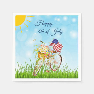 Serviette En Papier Vélo heureux 4 juillet avec drapeau  
