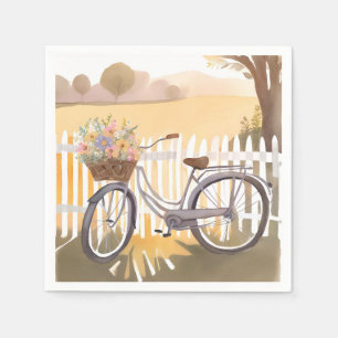 Serviette En Papier Vélo Panier de Fleurs   Aquarelle Florale