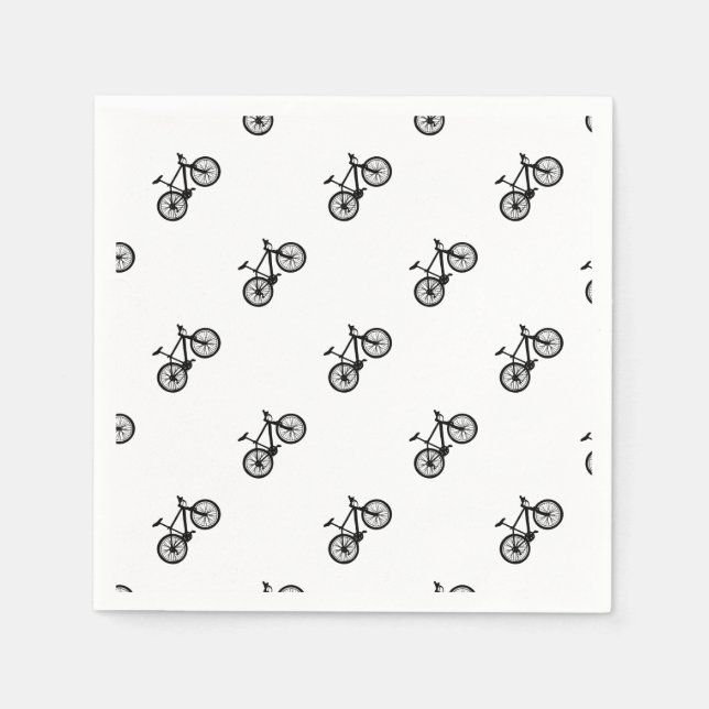 Serviette En Papier Vélo simple dessiné à la main en noir et blanc (Devant)
