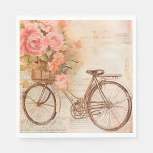 Serviette En Papier Vélo vintage et fleurs pour découpage/Parties