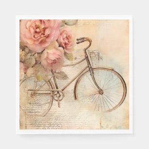Serviette En Papier Vélo vintage et fleurs pour découpage/Parties