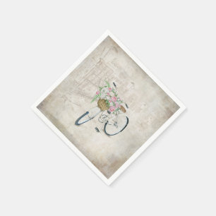 Serviette En Papier Vélos vintages avec panier rose