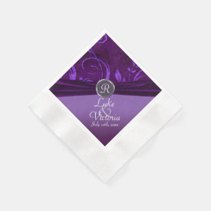 Serviette En Papier Velours Plum Violet Comme Vine Monogram Mariage