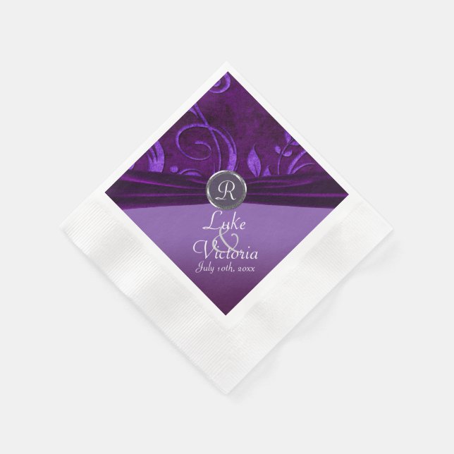 Serviette En Papier Velours Plum Violet Comme Vine Monogram Mariage (Coin)