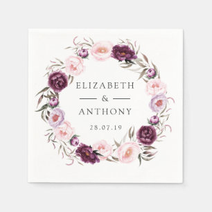 Serviette En Papier Velours profond et Mariage floral rose pâle