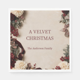 Serviette En Papier Velvet Christmas Bourgogne Floral Personnalisé